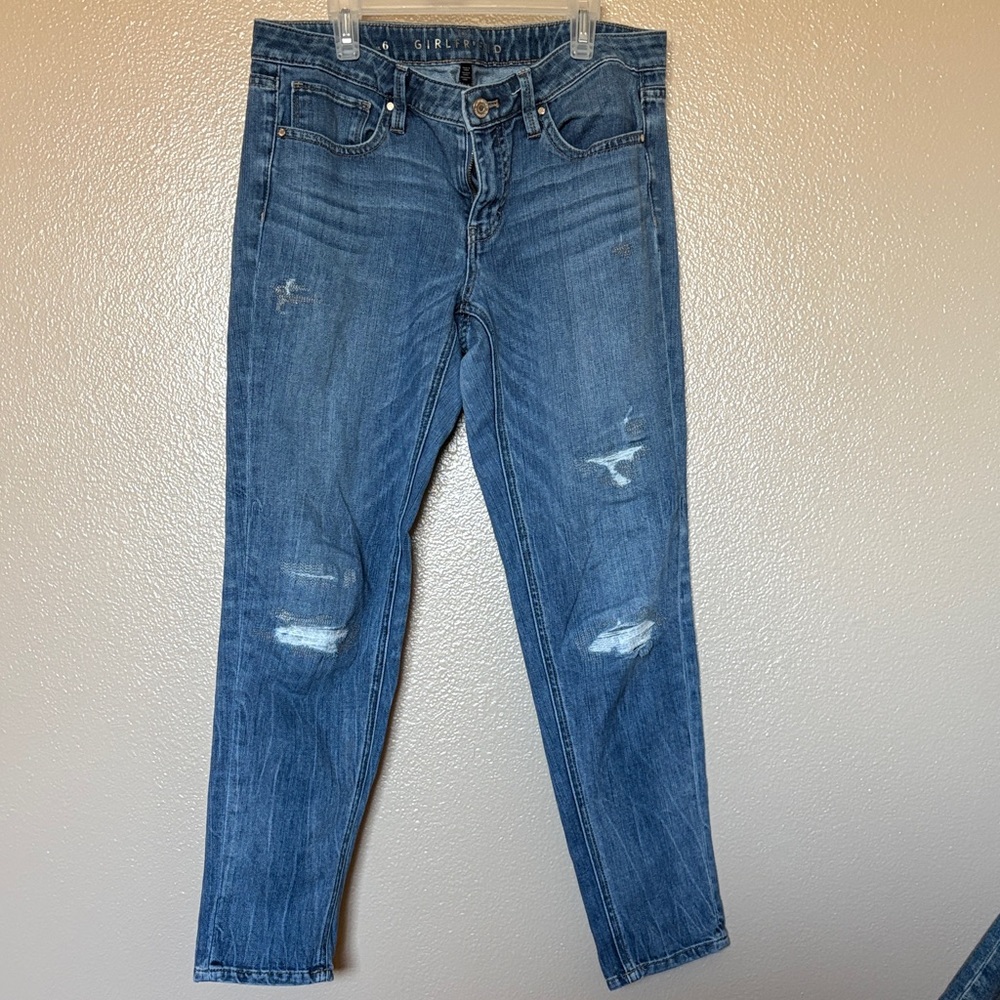 White House Black Market Distressed girlfriend Jeans  with metallic thread